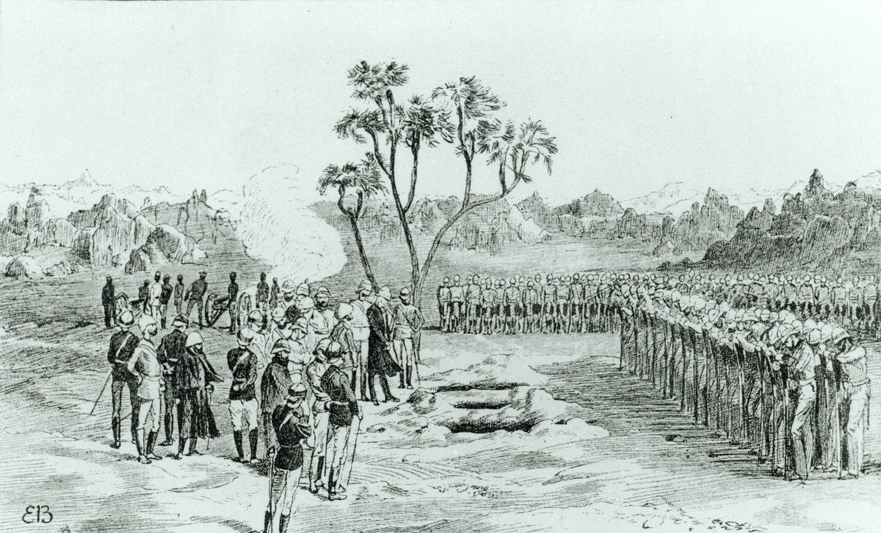 The Burial of General Earle and Colonels Eyre and Coveney at Kirbekan, from The Campaign of the Cataracts by General William Francis Butler, Published 1887 by English School