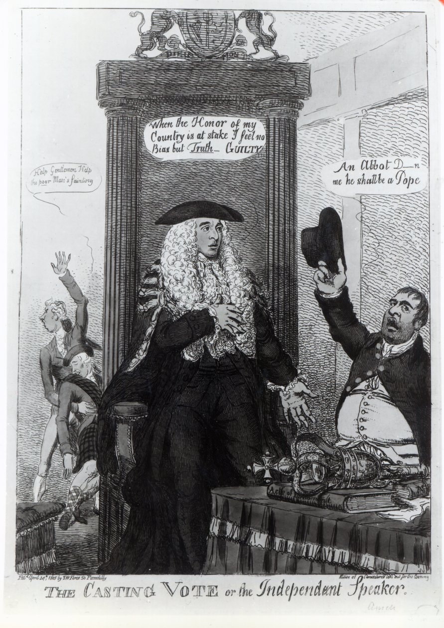 The Casting Vote, or the Independent Speaker, satirical cartoon showing then Prime Minister, Henry Addington by English School