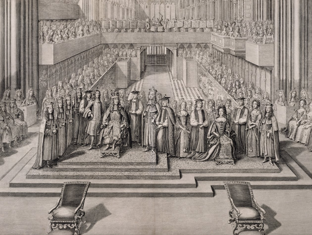 The Coronation of King James II and his second wife Mary of Modena by English School