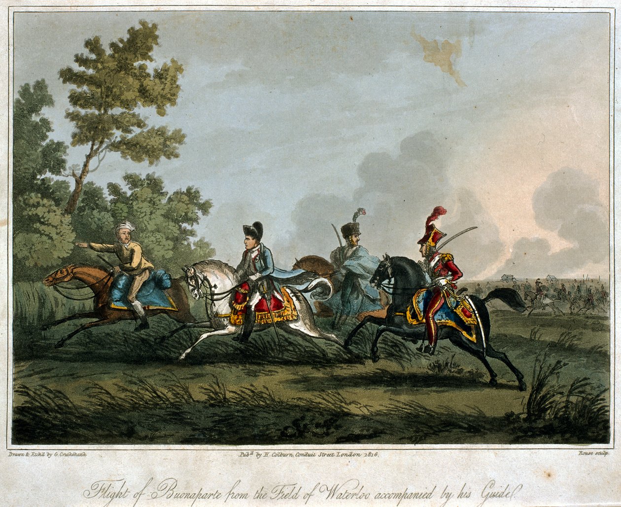The Flight of Bonaparte from the field of Waterloo in 1815, 1817 by English School