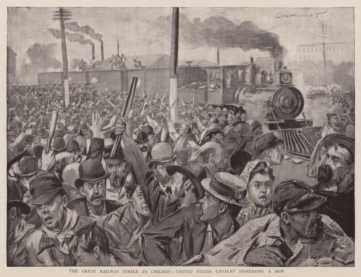 The Great Railway Strike in Chicago, United States Cavalry Dispersing a Mob by English School