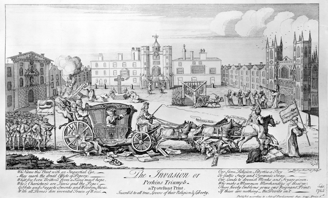 The Invasion or Perkins Triumph - a Protestant Print, inscribed to all true lovers of their Religion and Liberty, 1745 by English School