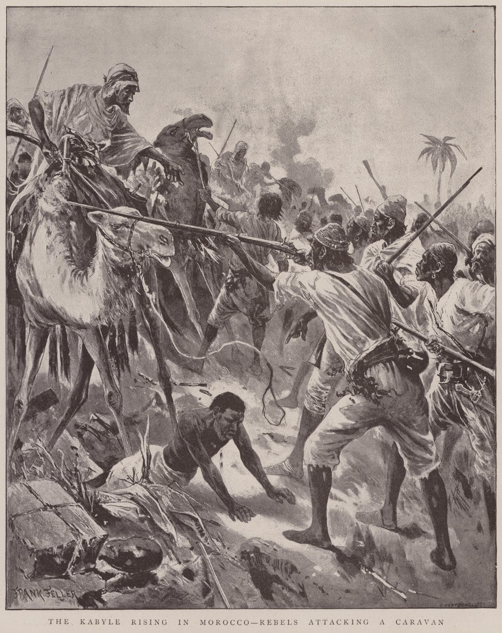 The Kabyle Rising in Morocco, Rebels Attacking a Caravan by English School