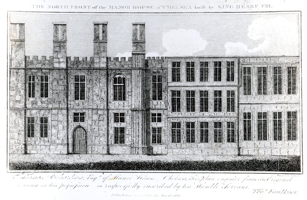 The North Front of the Manor House at Chelsea built by King Henry VIII, engraved by J. Barlow, an illustration in A Historical and Topographical Account of Chelsea and its Environs by Thomas Faulkner by English School