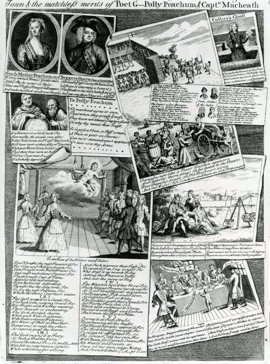 The Stage Medley Representing the Polite Taste of the Town & the Matchless Merits of Poet G., Polly Peachum and Captain Macheath, c.1728 by English School