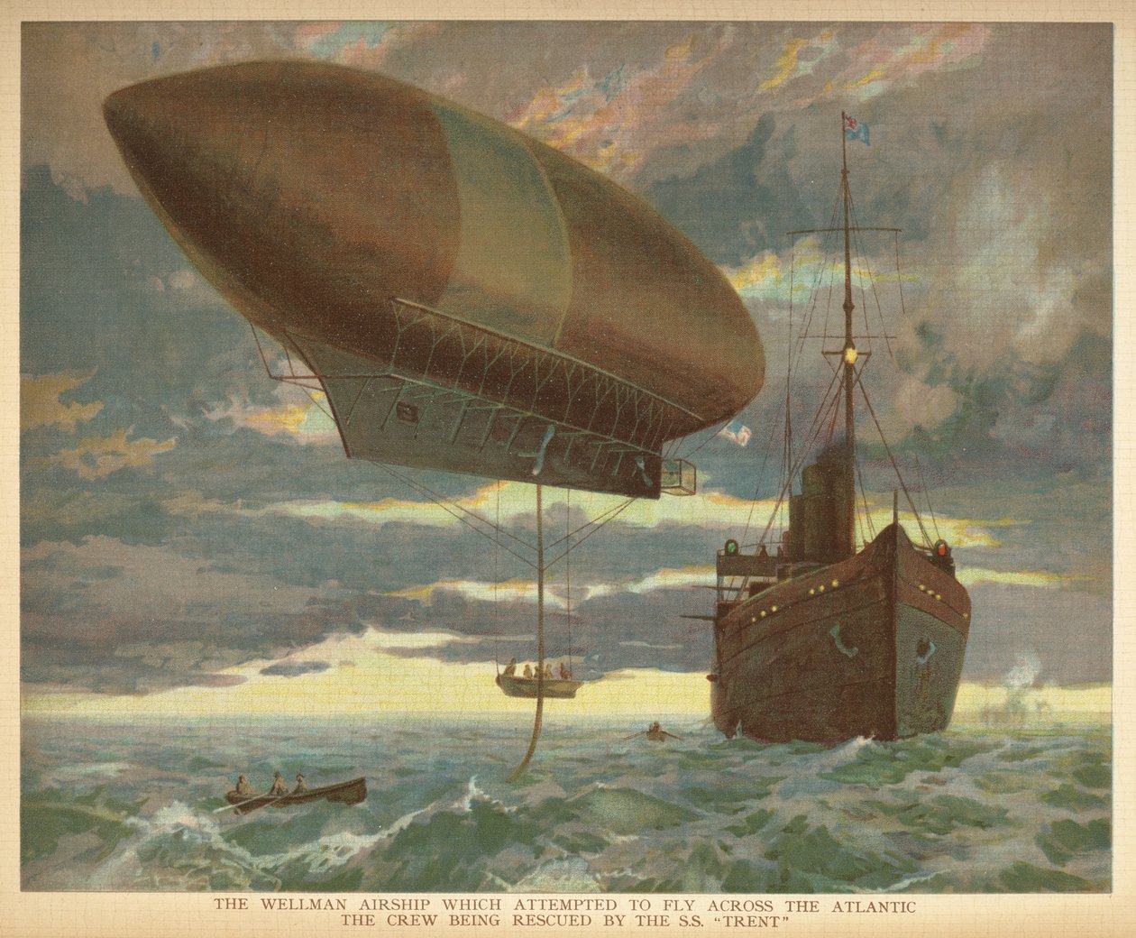 The Wellman airship which attempted to fly across the Atlantic, the crew being rescued by the S.S. 