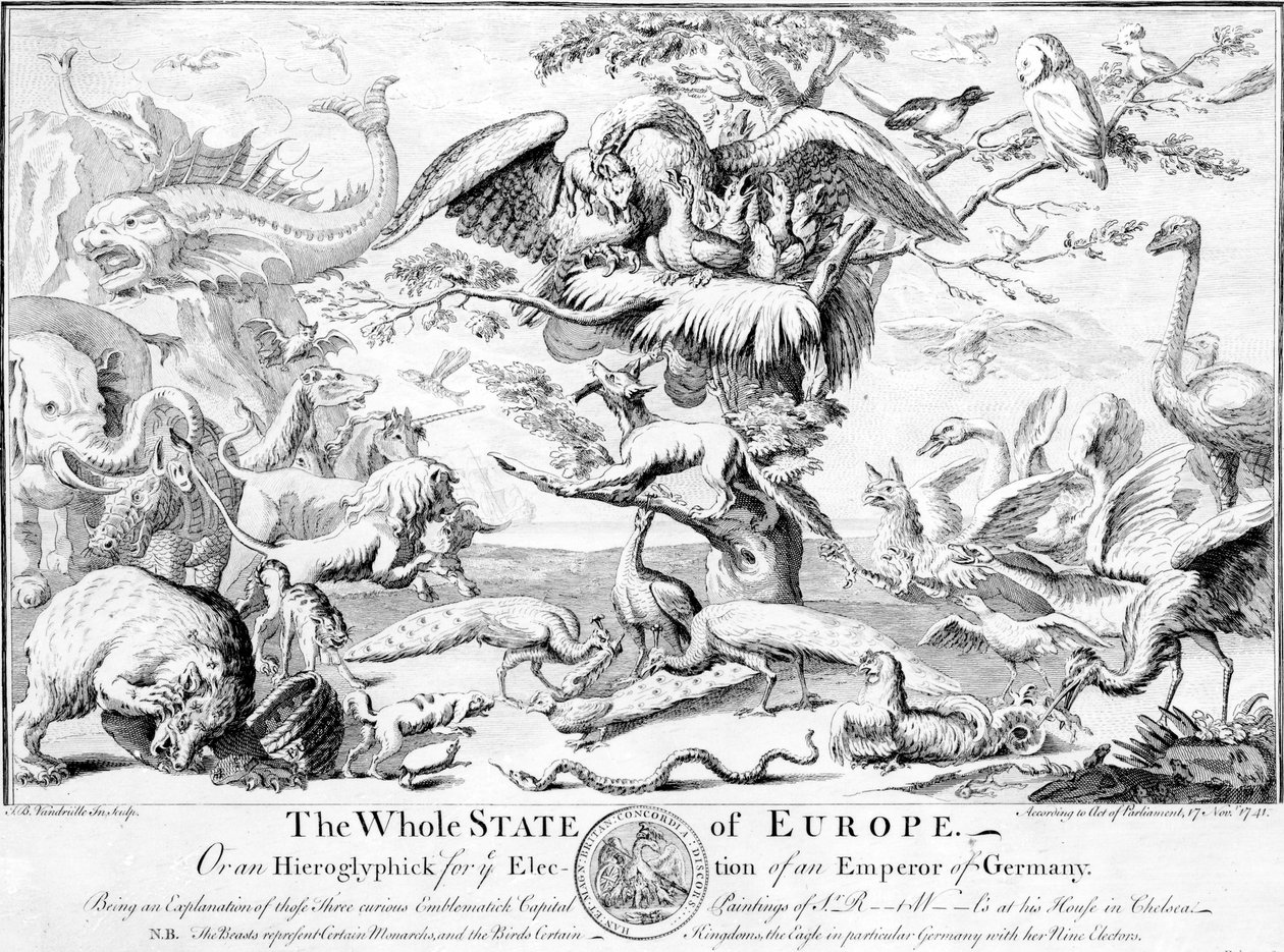 The Whole State of Europe, or An Hieroglyphick for the Election of an Emperor of Germany, 1741 by English School