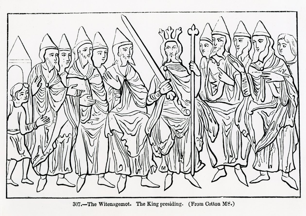 The Witenagemot with the King presiding, from a manuscript by English School