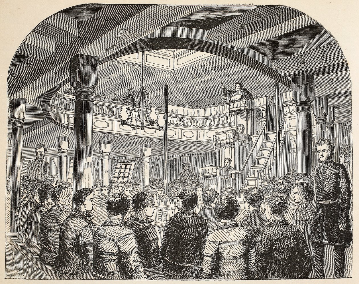 The convict chapel on board the Defence hulk at Woolwich, illustration from The Criminal Prisons of London and Scenes from Prison Life by Henry Mayhew and John Binny, pub. 1862 by English School