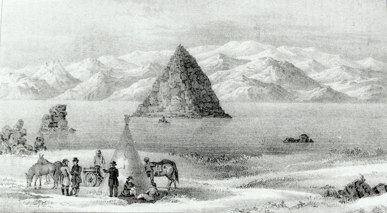 The howitzer at Pyramid Lake in January 1844, from Report of the Exploring Expedition to the Rocky Mountains in 1842 and to Oregon and North Carolina in 1843-44 by John C. Fremont, published 1845 by English School