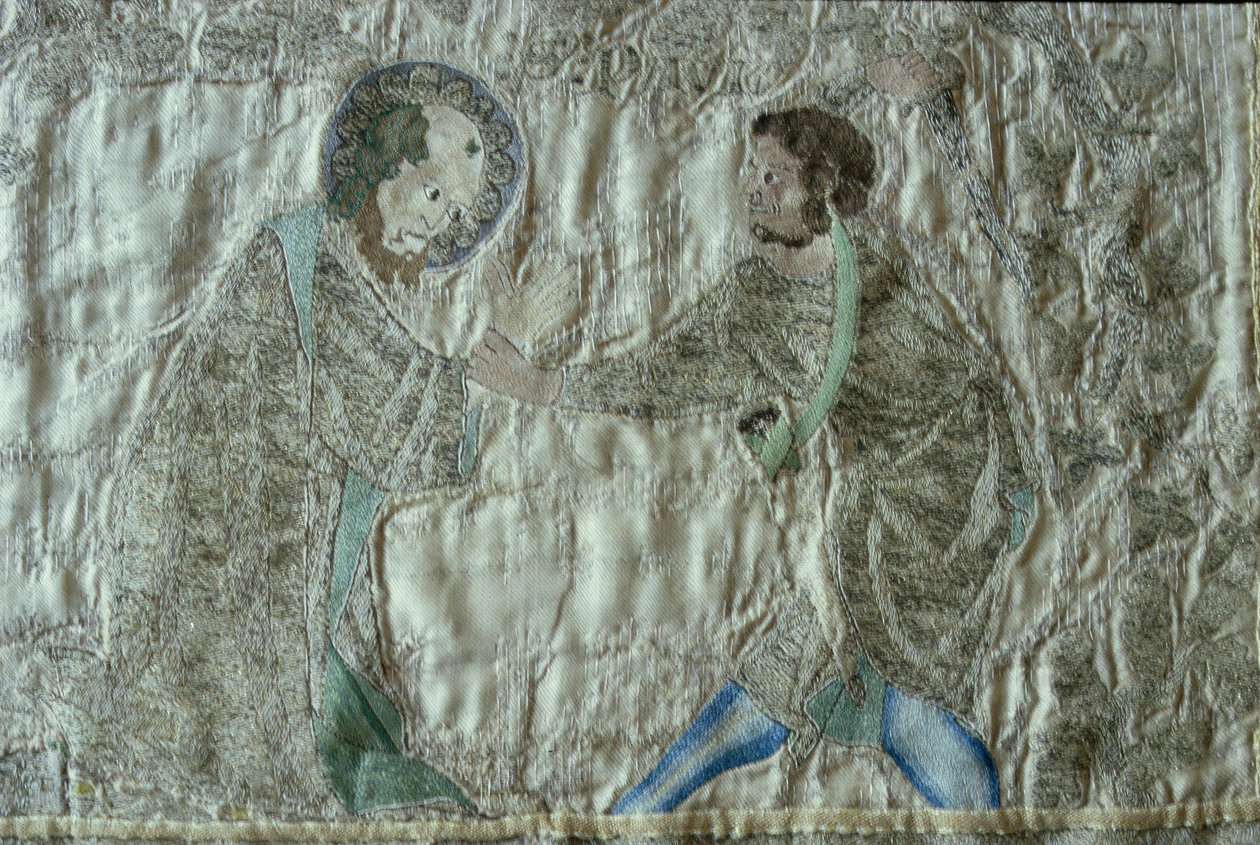 The martyrdom of a saint (detail) from the frontal of the Steeple Aston Cope, c.1340s by English School