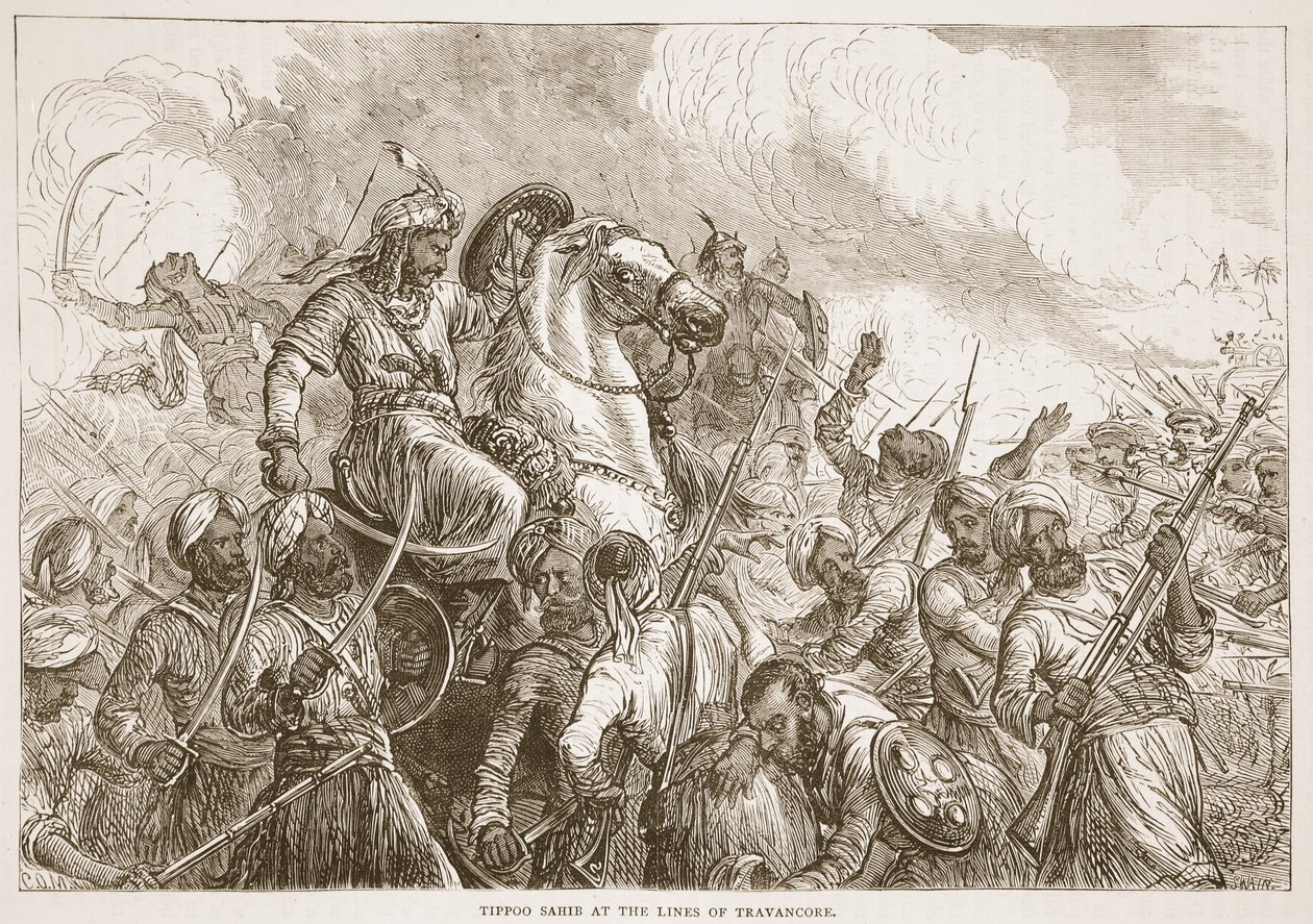 Tippoo Sahib at the Lines of Travancore, Illustration from Cassell