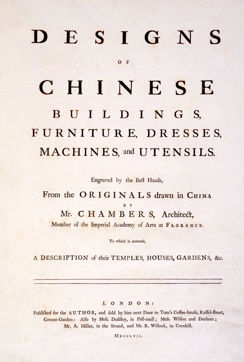 Title Page to Designs of Chinese Buildings, Furniture, Dresses, Machines & Utensils, 1757 by English School