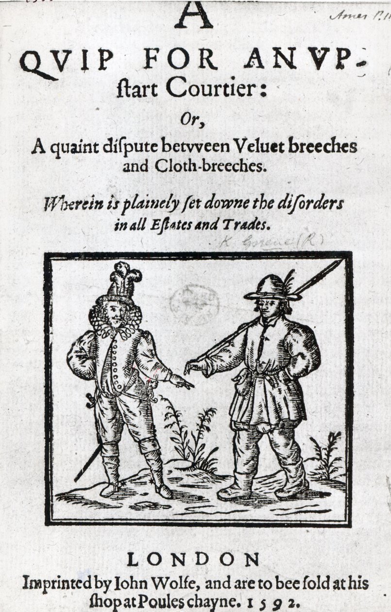 Title page for A Quip for an Upstart Courtier by Robert Greene, 1592 by English School