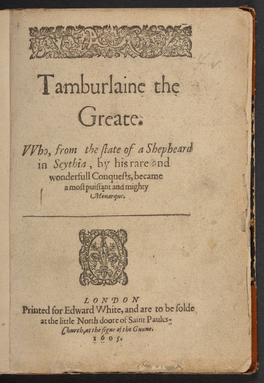 Title Page of Tamburlaine the Great by Christopher Marlowe by English School