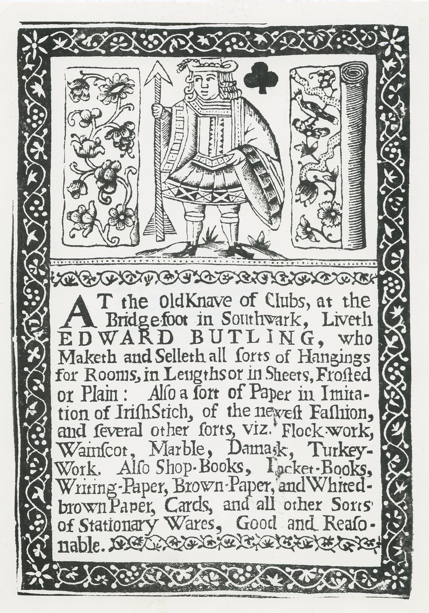 Trade Card for Edward Butling, Room Hangings by English School