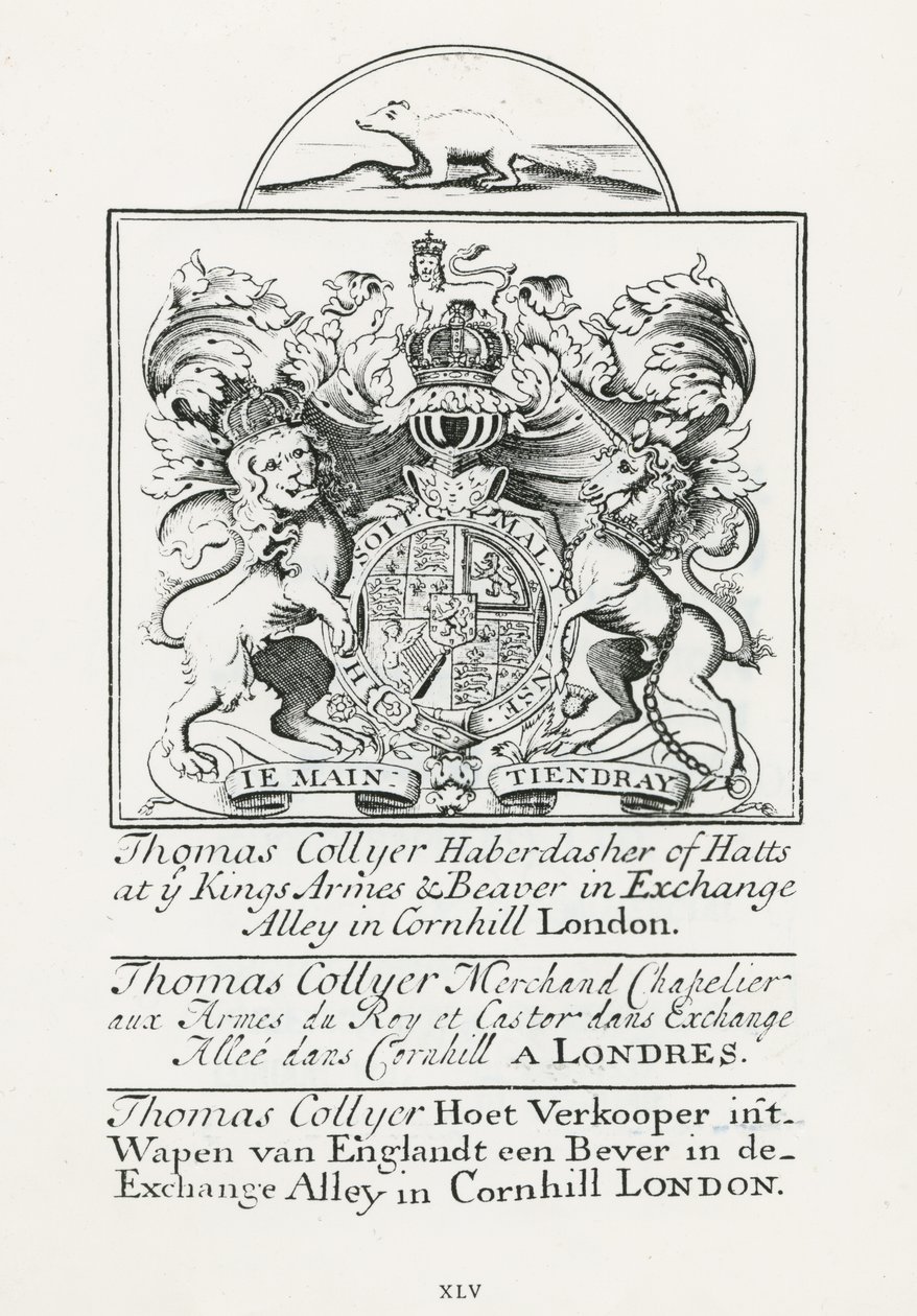 Trade card for Thomas Collyer, Cornhill Haberdasher by English School