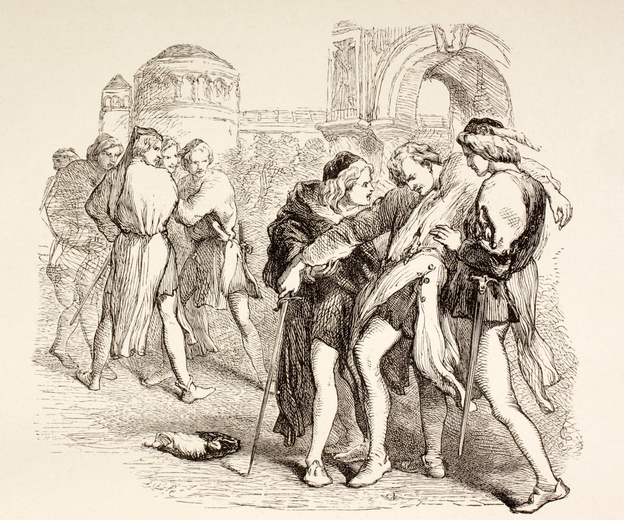 Tybalt is fatally wounded by Romeo, illustration from Romeo and Juliet ...