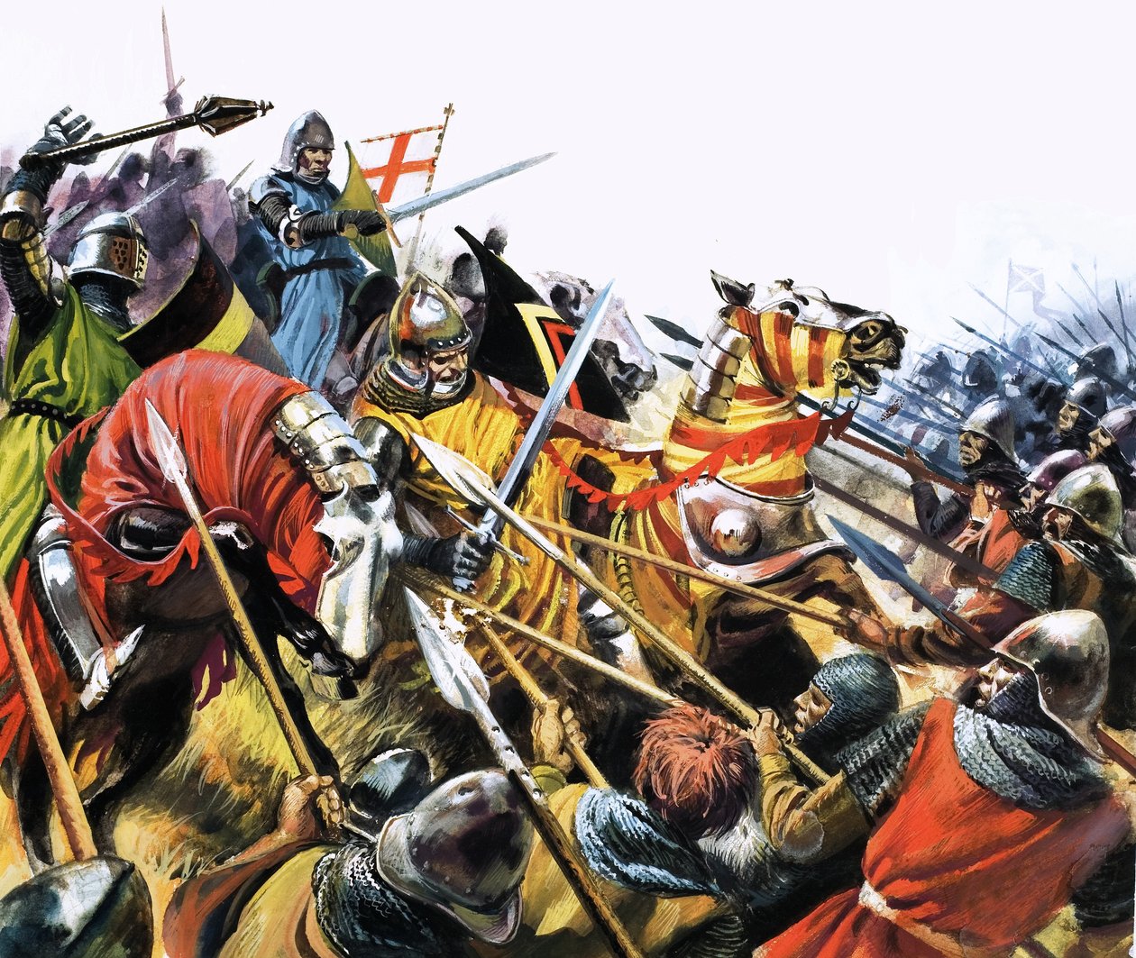 Unidentified Battle Scene with Armored Cavalry Horses by English School