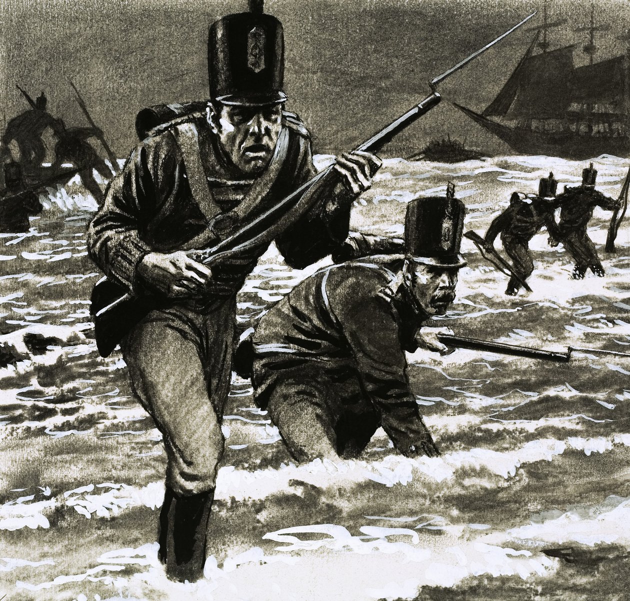 Unidentified Soldiers Landing at Beach by English School