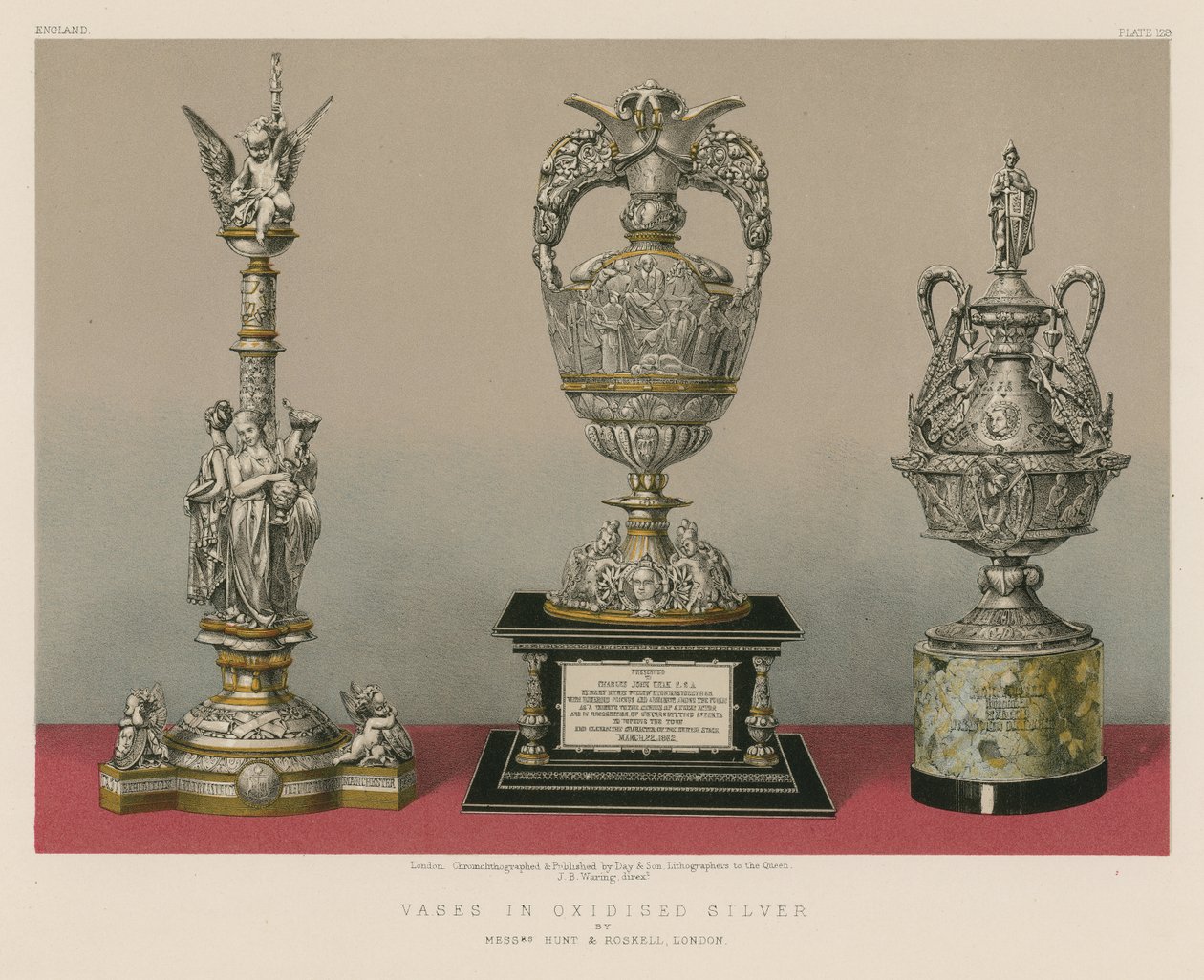 Vases in Oxidised Silver by Hunt and Roskell, London by English School