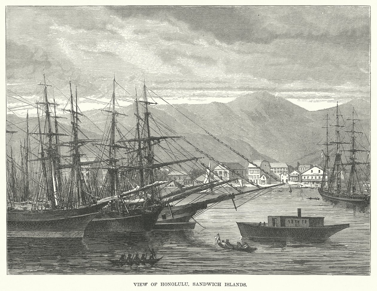 View of Honolulu, Sandwich Islands by English School