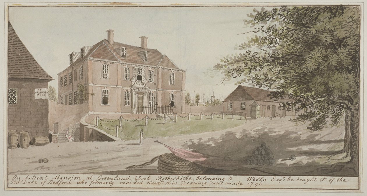 View of an Ancient Mansion at Greenland Dock in Rotherhithe, Bermondsey, 1796 by English School