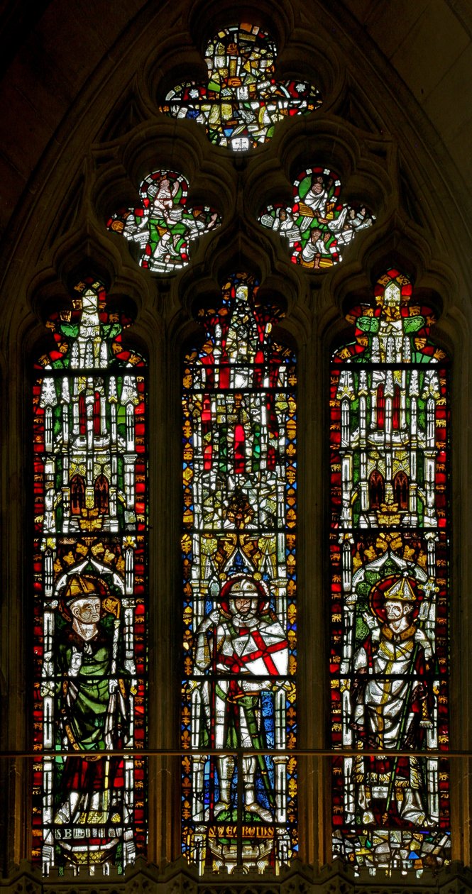 Window depicting St Blaise, St George and a Pope (Leo?) by English School