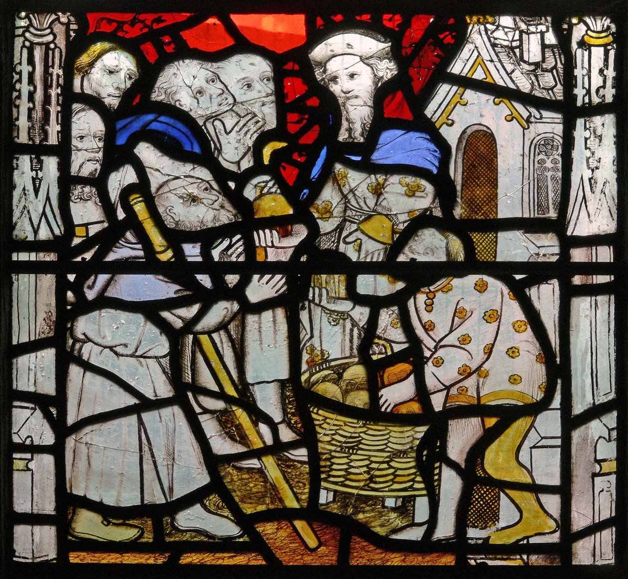 Window N4 depicting the Works of Mercy: feeding the hungry by English School