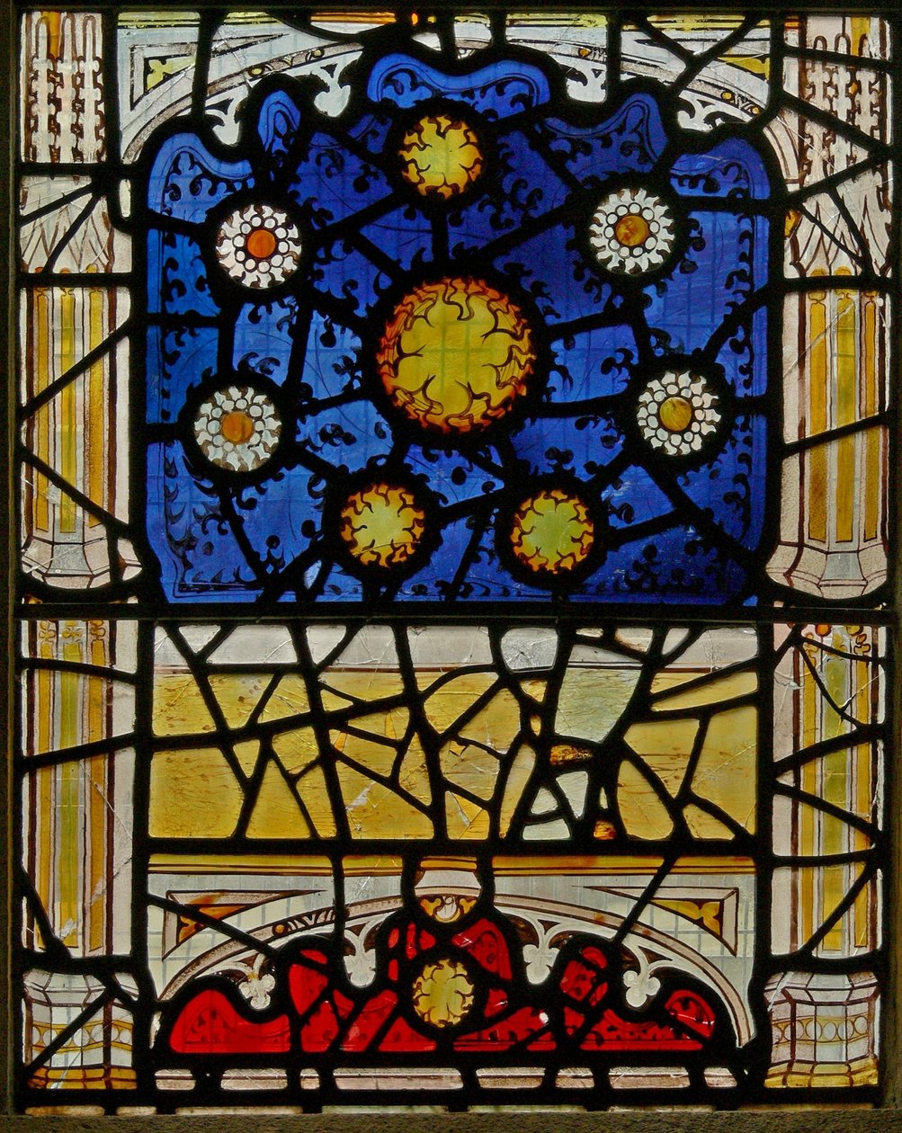 Window N4 depicting the Works of Mercy: the Seven stars