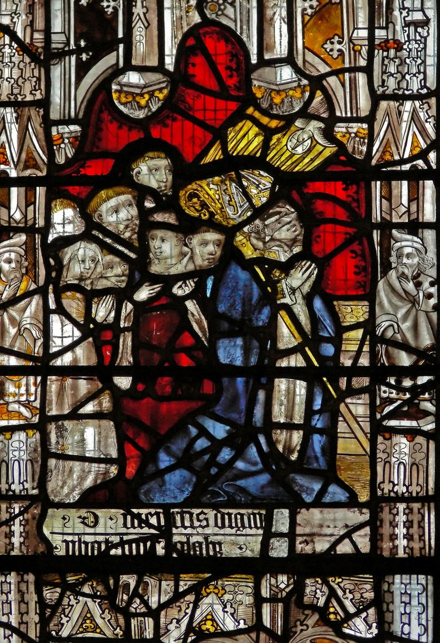 Window depicting St Martin kneels at an altar by English School