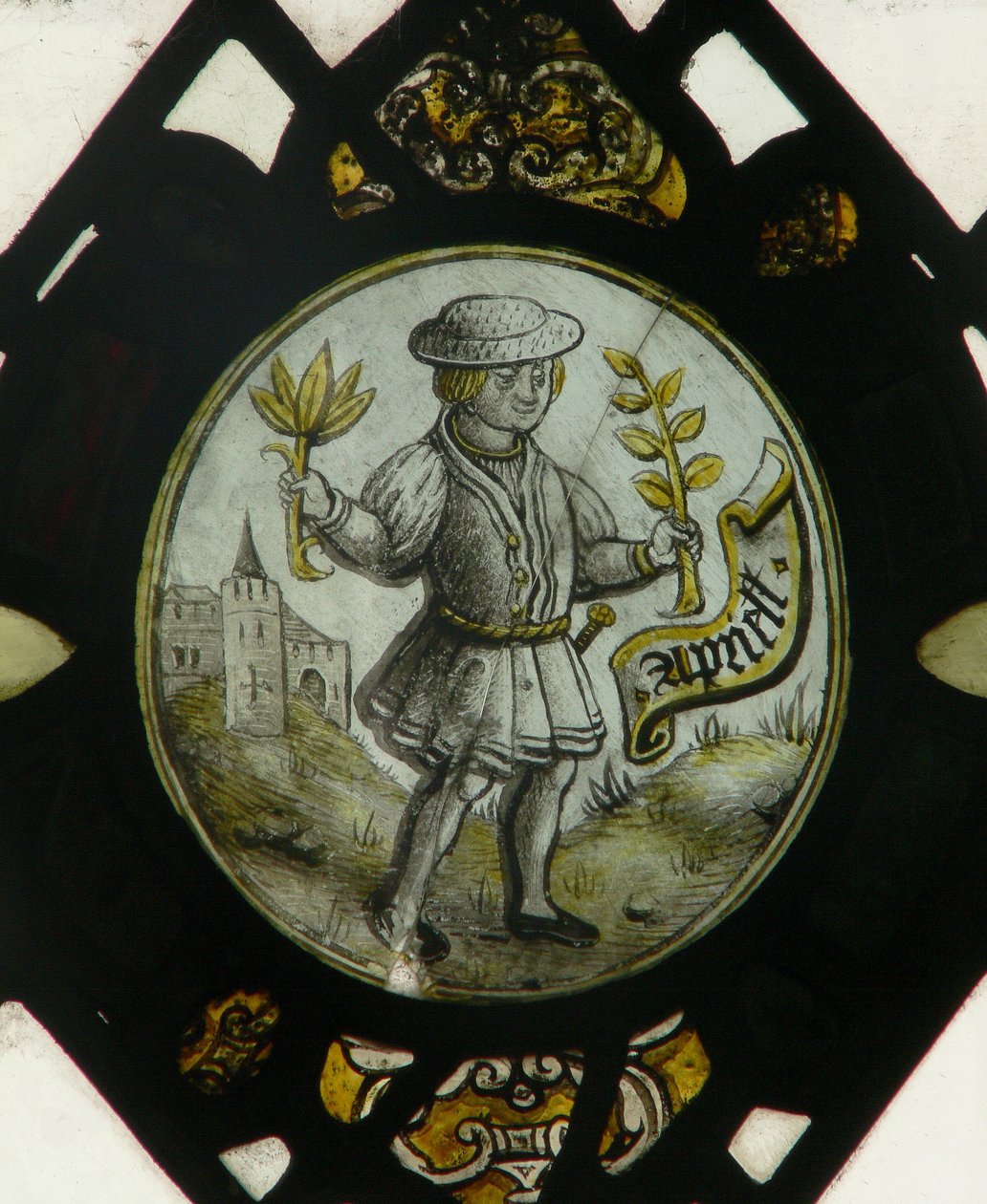 Window depicting the Labours of the Months: April by English School