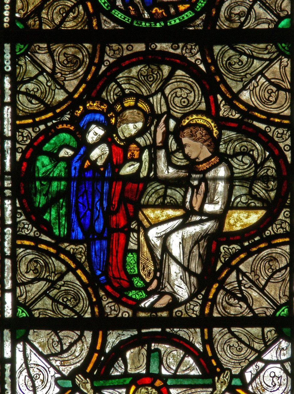 Window depicting a Resurrection scene: the angel with the Three Marys by English School