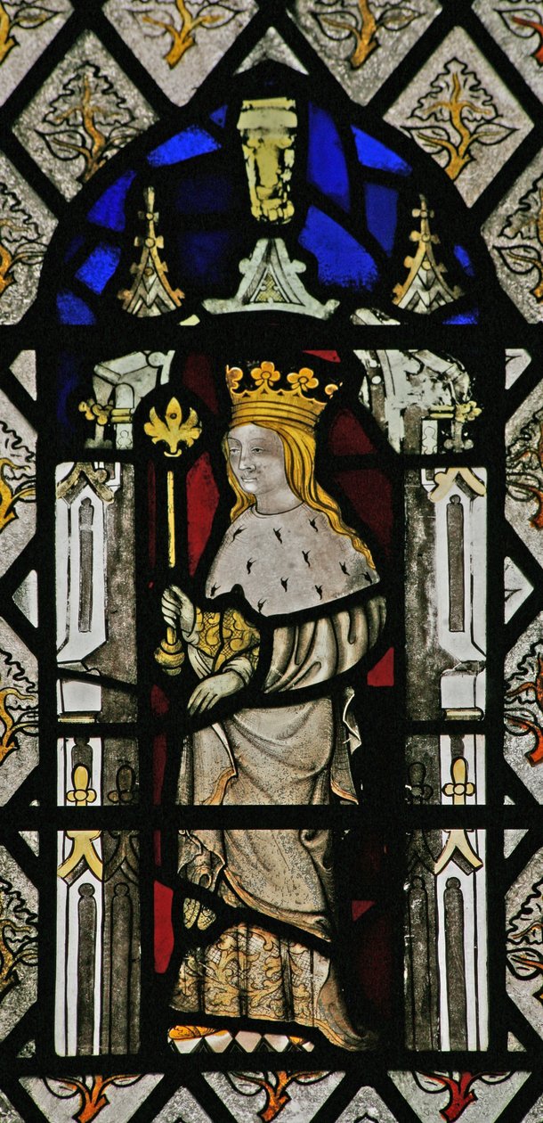 Window depicting a queen? - Philippa? - or Henry VI? by English School
