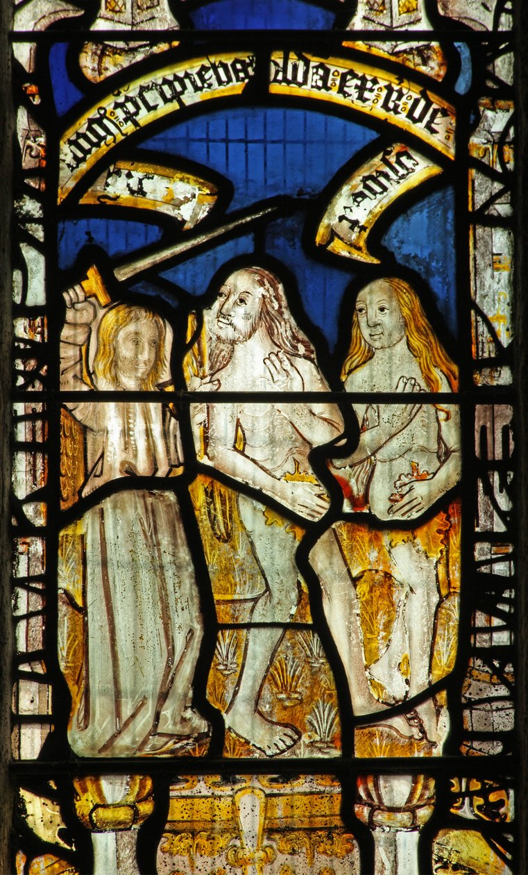 Window 1 depicting Adam and Eve expelled from Eden by English School