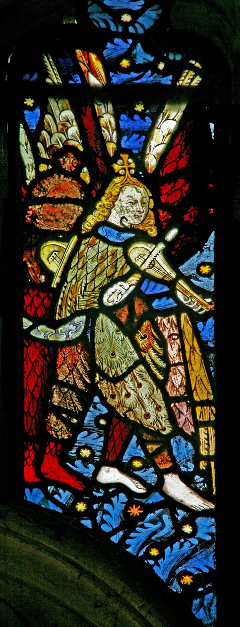 Window depicting musician angels with rebecs by English School
