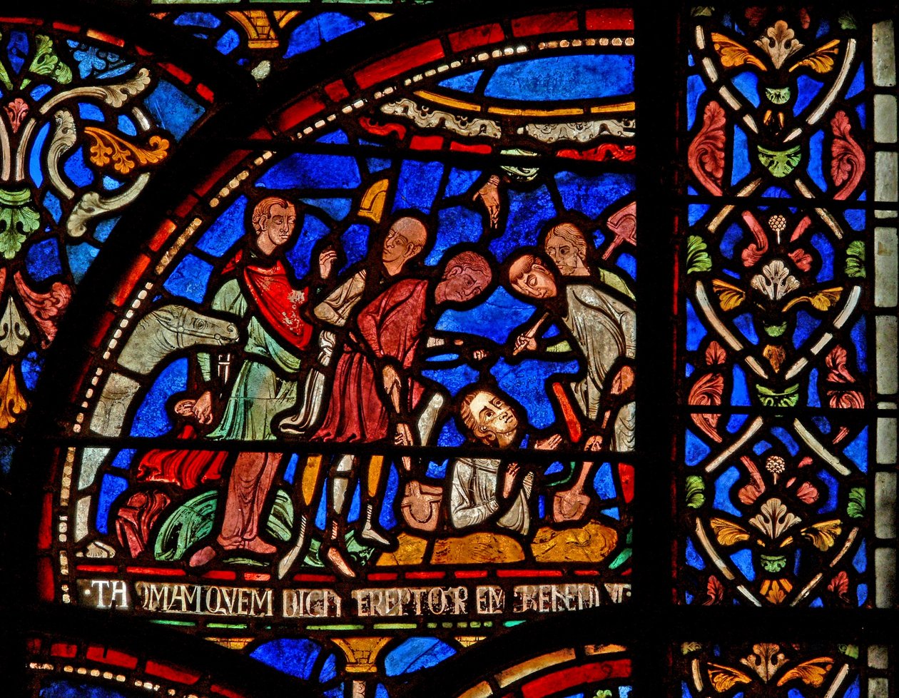 Window 7 depicting a scene from a St Thomas Becket Miracle window: William of Gloucester buried and uncovered by English School