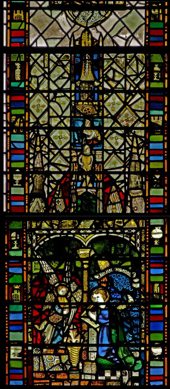 Window w31 depicting the Annunciation and canopy by English School