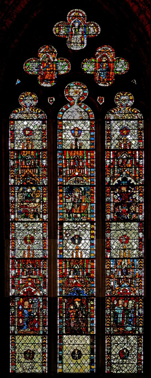 Window w39 depicting the martyrdoms of St Laurence, St Denys and St Eleutherius by English School