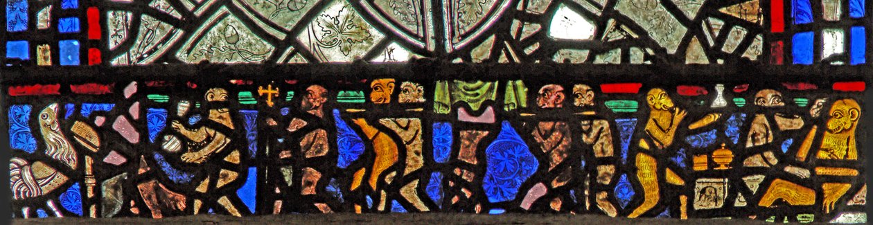 Window w40 depicting a border panel with the Monkeys Funeral by English School
