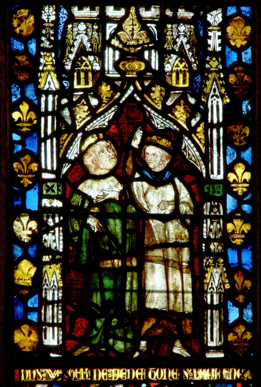 Window with two figures by English School