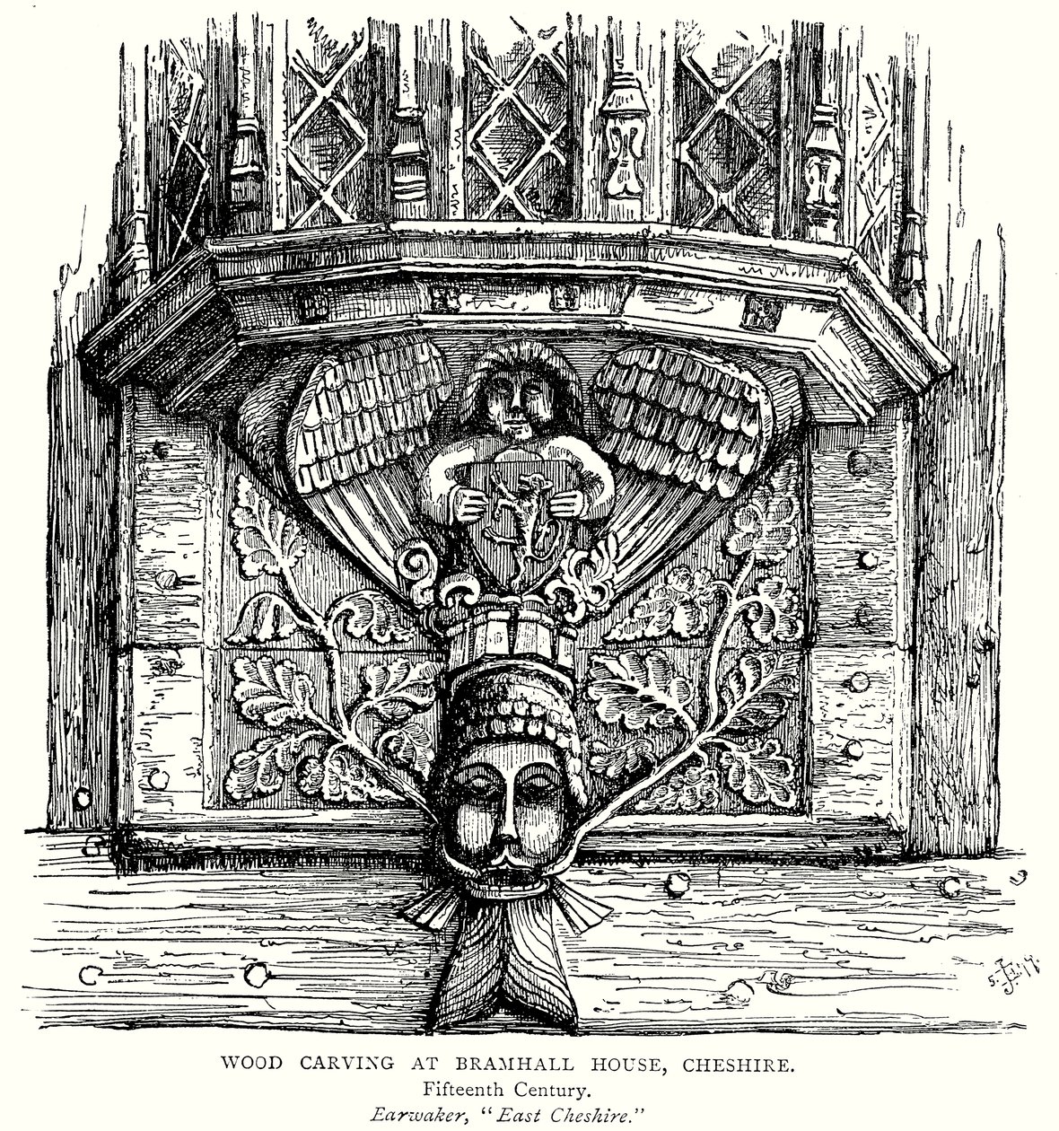 Wood Carving at Bramhall House, Cheshire (engraving) by English School