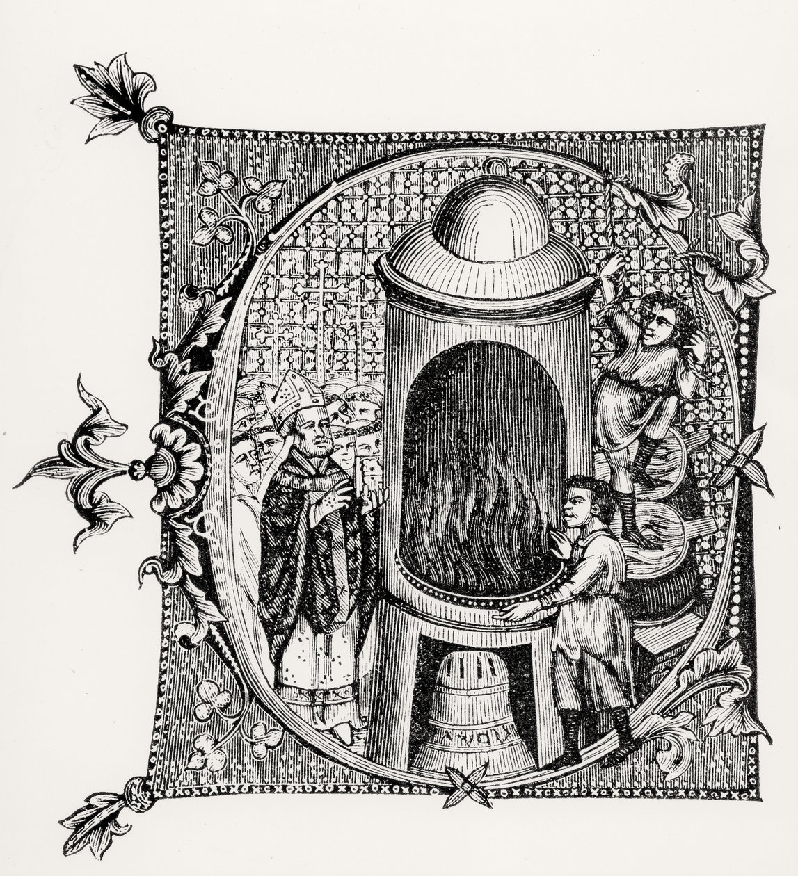 Historiated initial C from Divinorum Officiorum by William Durand, illustration from Science and Literature in the Middle Ages and Renaissance, written and engraved by Paul Lacroix, 1878 by English School English School
