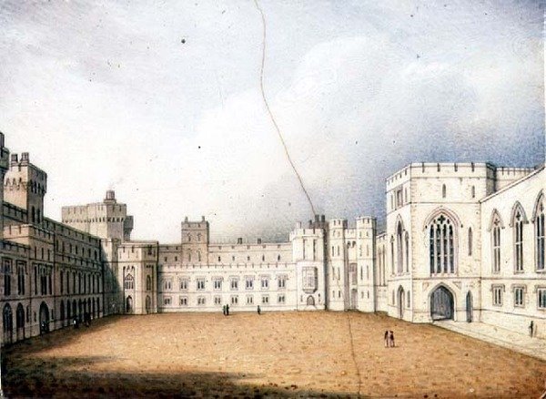 Worcester plaque depicting the Quadrangle, Windsor Castle, one of a pair, c.1830-40 by Enoch Doe