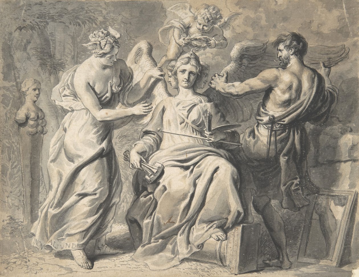 An Allegory of the Arts with Isis and Geometry Attending the Three-headed Figure of..., 17th century by Erasmus Quellinus