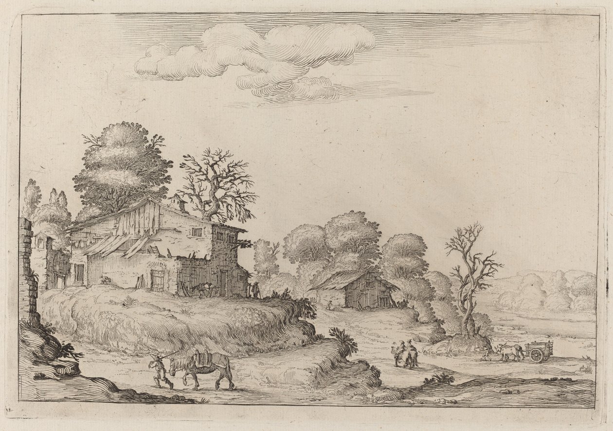 Rustic Landscape with Peasants and Horses by Ercole Bazicaluva