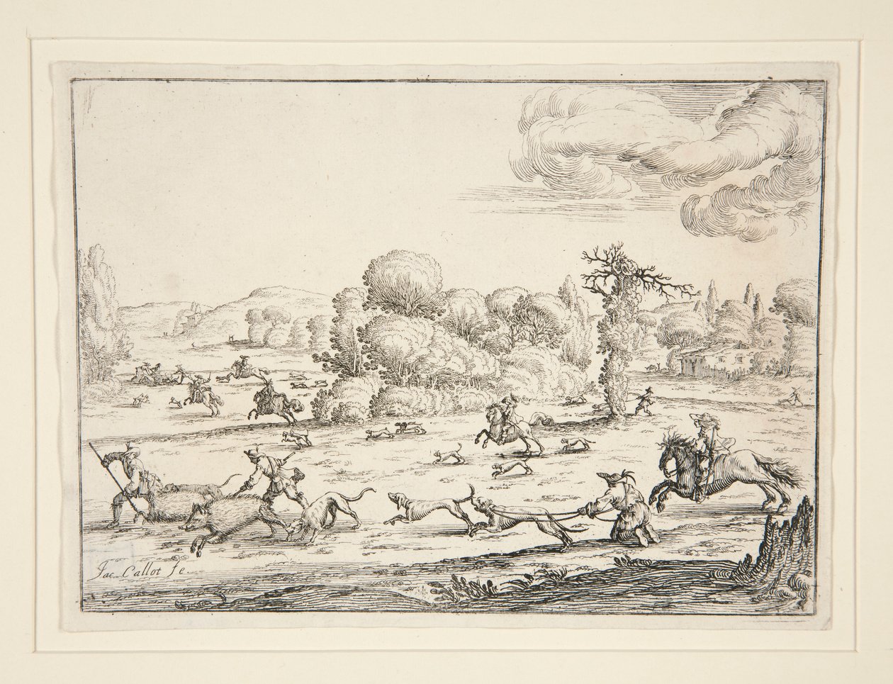 Hunting Scene: Near the Kill (after a design of Jacques Callot 1592-1635) by Ercole Bazzicaluva
