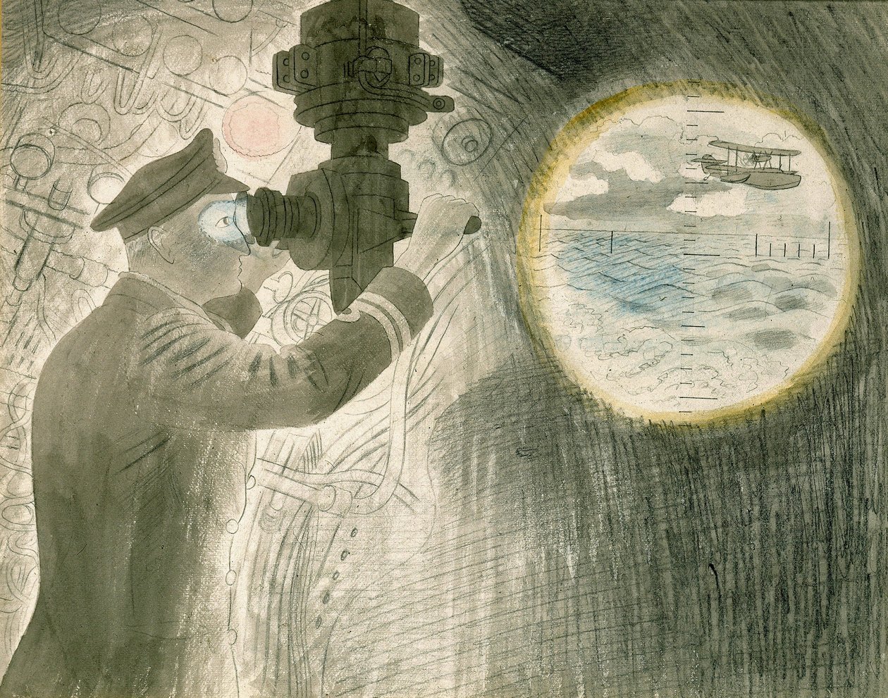 A Submarine Officer Looking Through the Periscope by Eric Ravilious