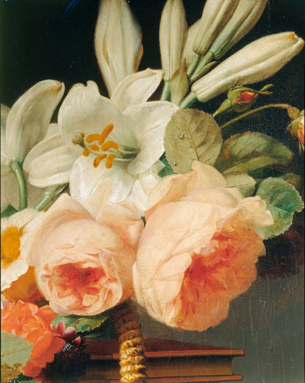 Bouquet of lilies and roses in a basket by Erich Lessing