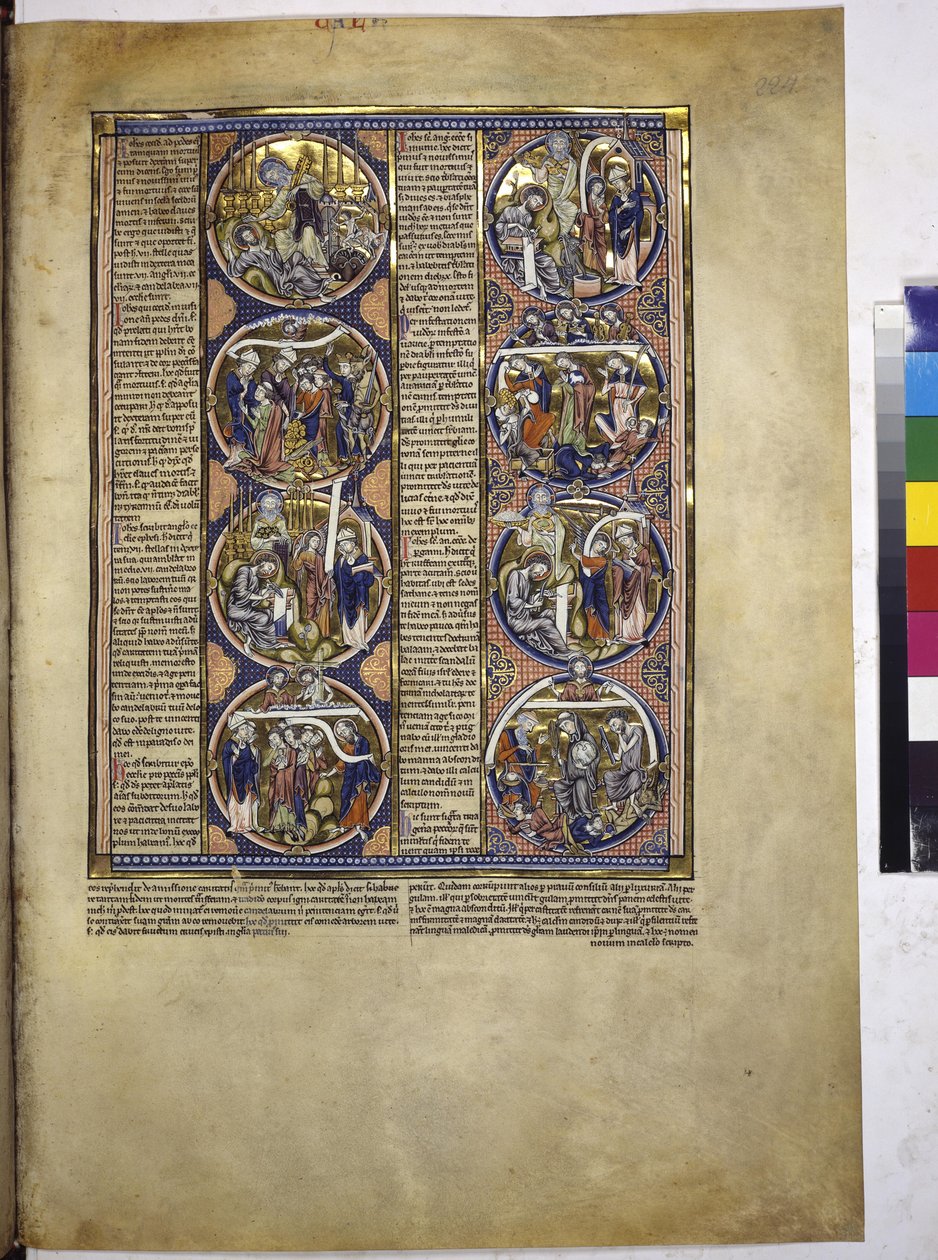 Full page: eight medallions enclosing miniatures accompanied by an explanatory text, c.1225-1250 by Erich Lessing